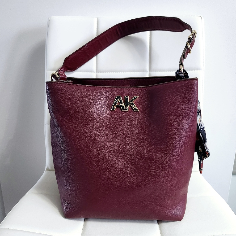 ANNE  KLEIN Shoulder Bag Maroon Purse w/ scarf - Picture 14 of 14